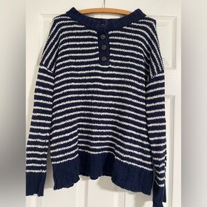 Women’s American Eagle Navy Blue White Stripe Long Sleeve Sweater Boxy Fit Small